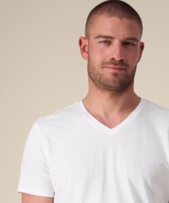 T-shirt col V blanc personnalisable, vue de face