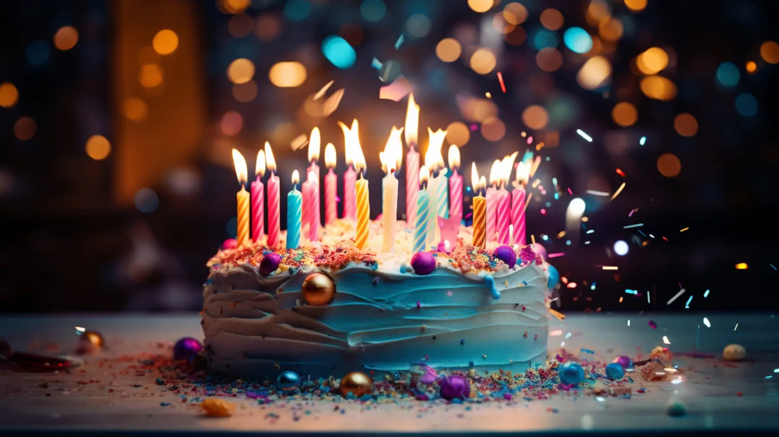 Gâteau d'anniversaire couvert de bougies allumées