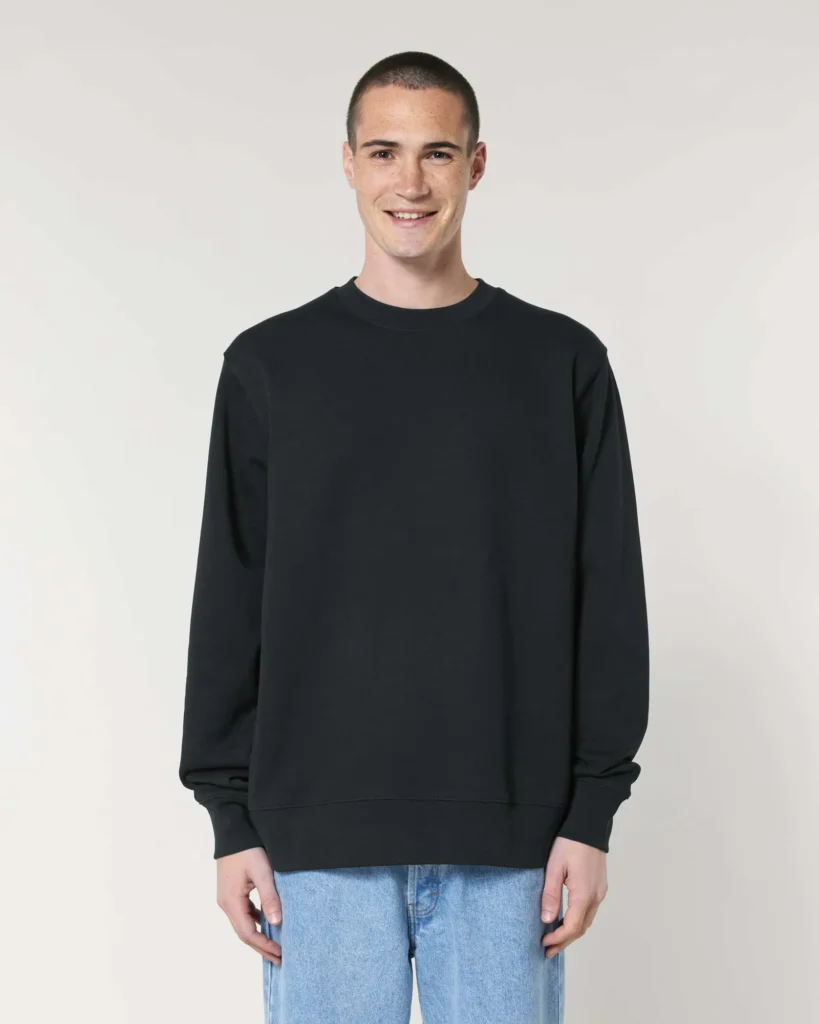 Sweatshirt personnalisé noir col rond en coton bio