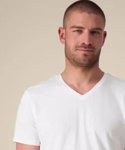 T-shirt col V blanc personnalisable, vue de face